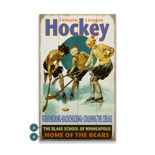 Female League Hockey - Wood & Metal Wall Art Wood & Metal Wall Art Curtis Publishing Wood 14" x 8"