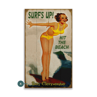 Surf Poster: Surf's Up - Wood & Metal Wall Art Wood & Metal Wall Art Meissenburg Designs Wood 8" x 14"