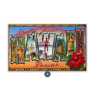 Hawaii State Postcard - Wood & Metal Wall Art Wood & Metal Wall Art Meissenburg Designs Wood 14" x 8"
