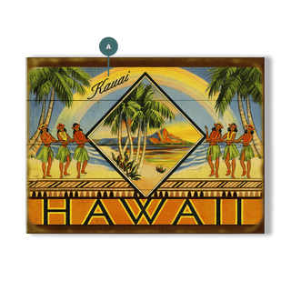 Hawaii Hula State Postcard - Wood & Metal Wall Art Wood & Metal Wall Art Meissenburg Designs Wood 14" x 8"