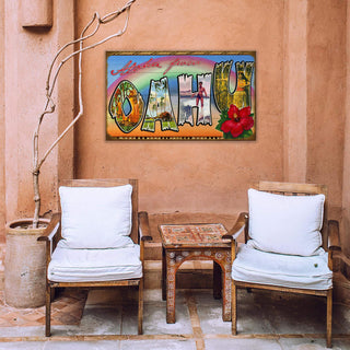 Hawaii State Postcard: Oahu - Wood & Metal Wall Art Wood & Metal Wall Art Meissenburg Designs