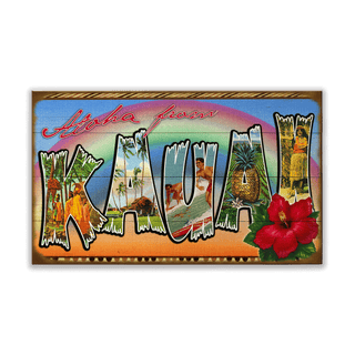 Hawaii State Postcard: Kauai - Wood & Metal Wall Art Wood & Metal Wall Art Meissenburg Designs Wood 14" x 8"