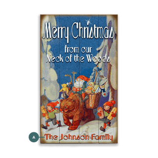 Christmas Elves Woodland Ride - Wood & Metal Wall Art Wood & Metal Wall Art Meissenburg Designs Wood 8" x 14"