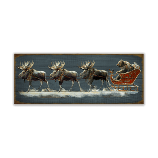 Santa Grizzly Sleigh with Moose: Generic - Wood & Metal Wall Art Wood & Metal Wall Art Marilynn Dwyer Mason Wood 36" x 14"