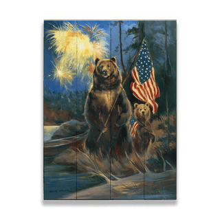 Patriotic Bear: 4th in the Forest - Wood & Metal Wall Art