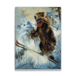 Big Jump: Downhill Skiing Bear - Wood & Metal Wall Art