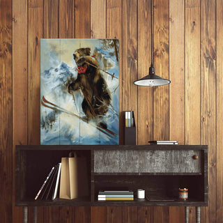 Big Jump: Downhill Skiing Bear - Wood & Metal Wall Art