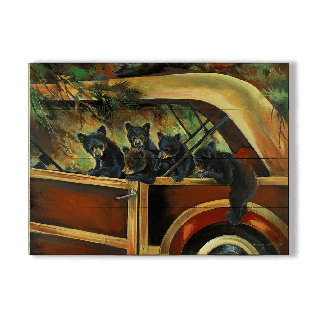 Great Escape: Bear Cubs in Vintage Woody Wagon - Wood & Metal Wall Art ...