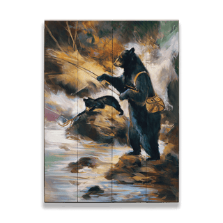 Fly Fishing Bear - Wood & Metal Wall Art