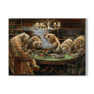 The Gamblers: Bear Poker Night - Wood & Metal Wall Art