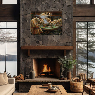 The Gamblers: Bear Poker Night - Wood & Metal Wall Art