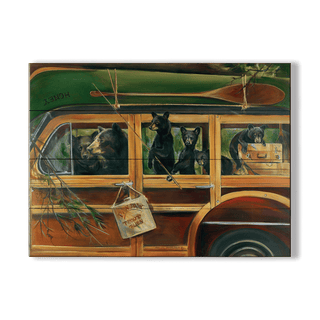 Bear Family Going to the Cabin - Wood & Metal Wall Art