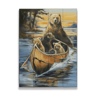 Homeward Bound: Bear Family Canoe Ride - Wood & Metal Wall Art