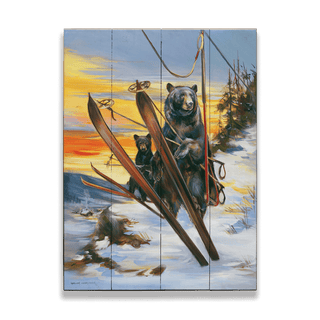 Last Run: Bears Heading to the Slopes - Wood & Metal Wall Art