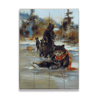 Woodland Bear Skating Party - Wood & Metal Wall Art