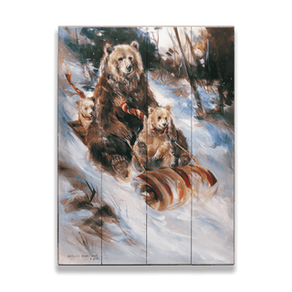 Snow Riders Bear Sledding Sign - Wood & Metal Wall Art