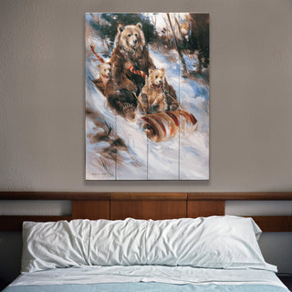 Snow Riders Bear Sledding Sign - Wood & Metal Wall Art