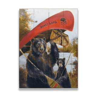 Tippy Canoe Bear and Cub Sign - Wood & Metal Wall Art