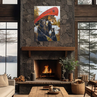 Tippy Canoe Bear and Cub Sign - Wood & Metal Wall Art
