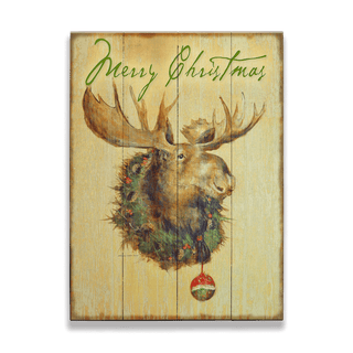 Moose in Wreath: Generic - Wood & Metal Wall Art Wood & Metal Wall Art Marilynn Dwyer Mason Wood 17" x 23"