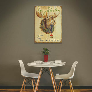 Moose in Wreath: Personalized - Wood & Metal Wall Art Wood & Metal Wall Art Marilynn Dwyer Mason