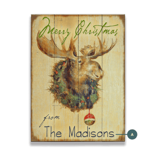 Moose in Wreath: Personalized - Wood & Metal Wall Art Wood & Metal Wall Art Marilynn Dwyer Mason Wood 17" x 23"