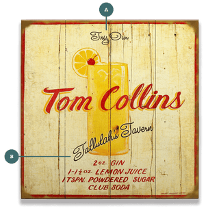 Vintage Cocktail Recipe: Tom Collins - Wood & Metal Wall Art