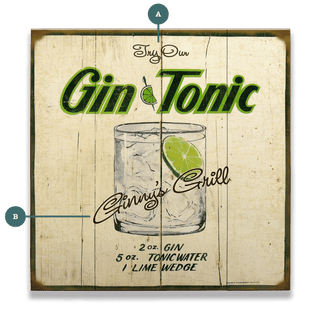 Vintage Cocktail Recipe: Gin and Tonic - Wood & Metal Wall Art