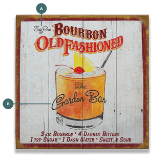Vintage Cocktail Recipe: Bourbon Old Fashioned - Wood & Metal Wall Art