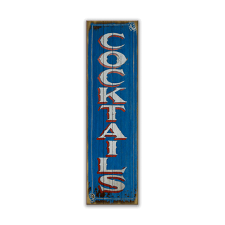 Vintage Cocktails Sign: Blue - Wood & Metal Wall Art Wood & Metal Wall Art Marty Mummert Studio Wood 10.5" x 36"