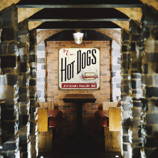 Try Our Hot Dogs - Wood & Metal Wall Art Wood & Metal Wall Art Marty Mummert Studio