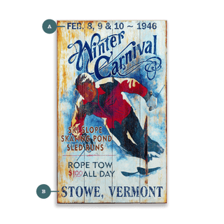 Winter Carnival: Ski, Skate, Sled - Wood & Metal Wall Art Wood & Metal Wall Art Out West Design Wood 8" x 14"