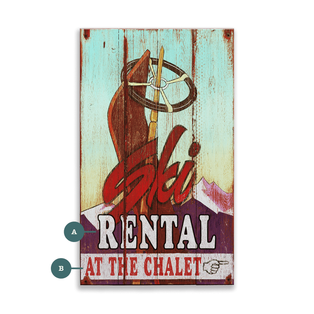 Ski Rental Sign - Wood & Metal Wall Art – Old Wood Signs Wholesale