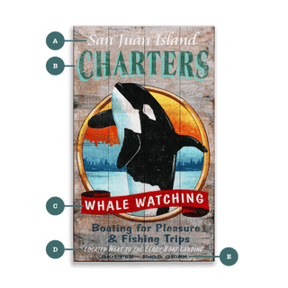 Whale Watching Charters - Wood & Metal Wall Art Wood & Metal Wall Art Out West Design Wood 8" x 14"