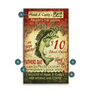 Cane Pole Bass Derby - Wood & Metal Wall Art Wood & Metal Wall Art Out West Design Wood 8" x 14"