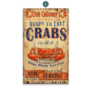 Ready to Eat Crabs - Wood & Metal Wall Art Wood & Metal Wall Art Out West Design Wood 8" x 14"