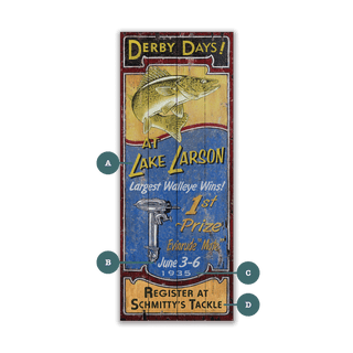 Derby Days: Walleye - Wood and Metal Wall Art Wood & Metal Wall Art Out West Design Wood 7" x 16"