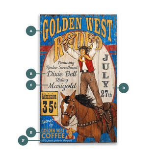 Golden West Rodeo - Wood & Metal Wall Art Wood & Metal Wall Art Out West Design Wood 8" x 14"