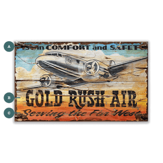 Gold Rush Air - Wood & Metal Wall Art Wood & Metal Wall Art Out West Design Wood 14" x 8"