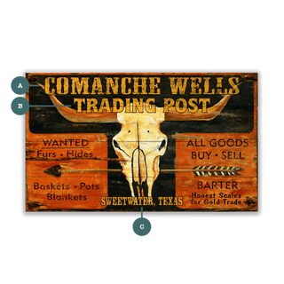 Comanche Wells Trading Post - Wood & Metal Wall Art Wood & Metal Wall Art Out West Design Wood 14" x 8"