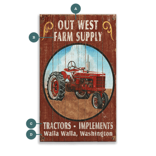 Farm Supply Tractors & Implements - Wood & Metal Wall Art Wood & Metal Wall Art Out West Design Wood 8" x 14"