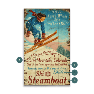 Ski Steamboat - Wood & Metal Wall Art Wood & Metal Wall Art Out West Design Wood 8" x 14"