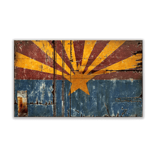 Weathered Arizona Flag - Wood & Metal Wall Art Wood & Metal Wall Art Out West Design Wood 14" x 8"