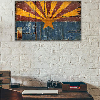 Weathered Arizona Flag - Wood & Metal Wall Art Wood & Metal Wall Art Out West Design