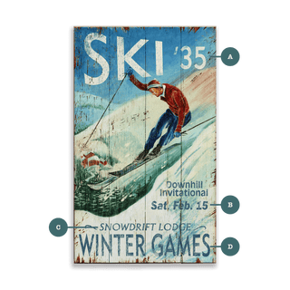 Ski Winter Games - Wood & Metal Wall Art Wood & Metal Wall Art Out West Design Wood 8" x 14"