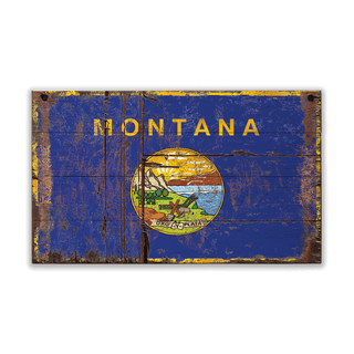 Heavily Weathered Montana Flag - Wood & Metal Wall Art Wood & Metal Wall Art Out West Design Wood 14" x 8"