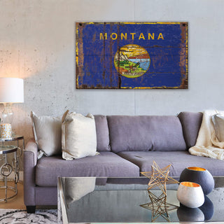 Heavily Weathered Montana Flag - Wood & Metal Wall Art Wood & Metal Wall Art Out West Design