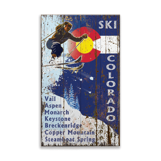 Ski Colorado with State Logo - Wood & Metal Wall Art Wood & Metal Wall Art Out West Design Wood 8" x 14"