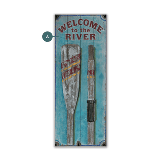 Lake Welcome with Oars - Wood & Metal Wall Art Wood & Metal Wall Art Out West Design Wood 7" x 16"