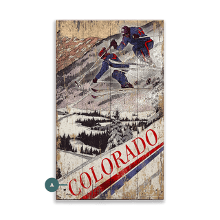 Mountain Ski Rush - Wood & Metal Wall Art Wood & Metal Wall Art Out West Design Wood 8" x 14"